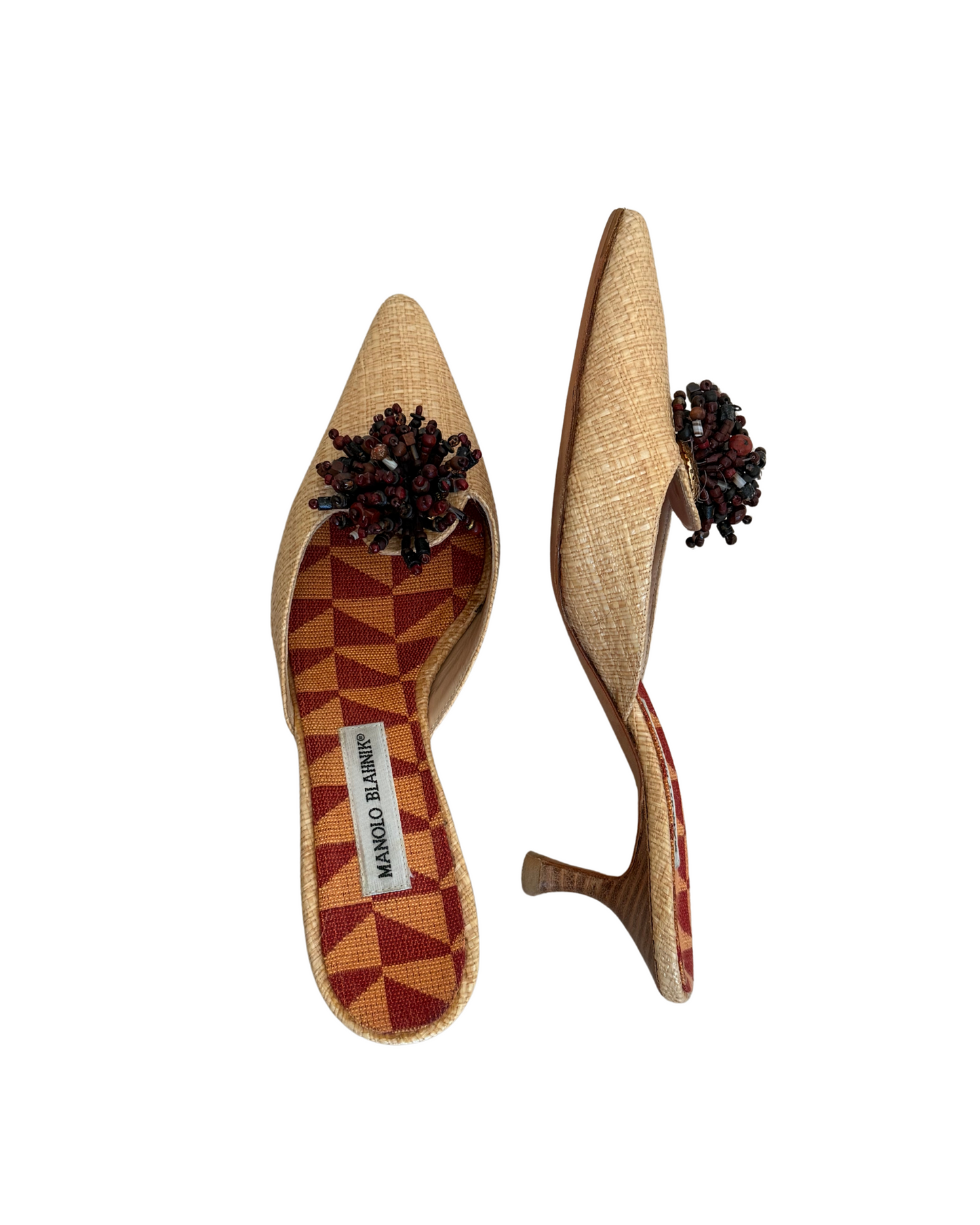 Manolo Blahnik Raffia Beaded Mule