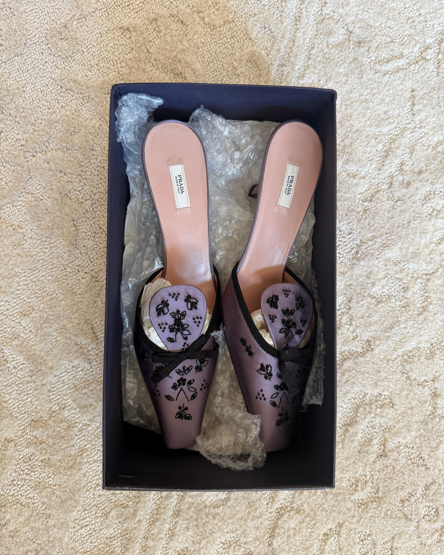 Vintage Prada Lavender Satin Heels