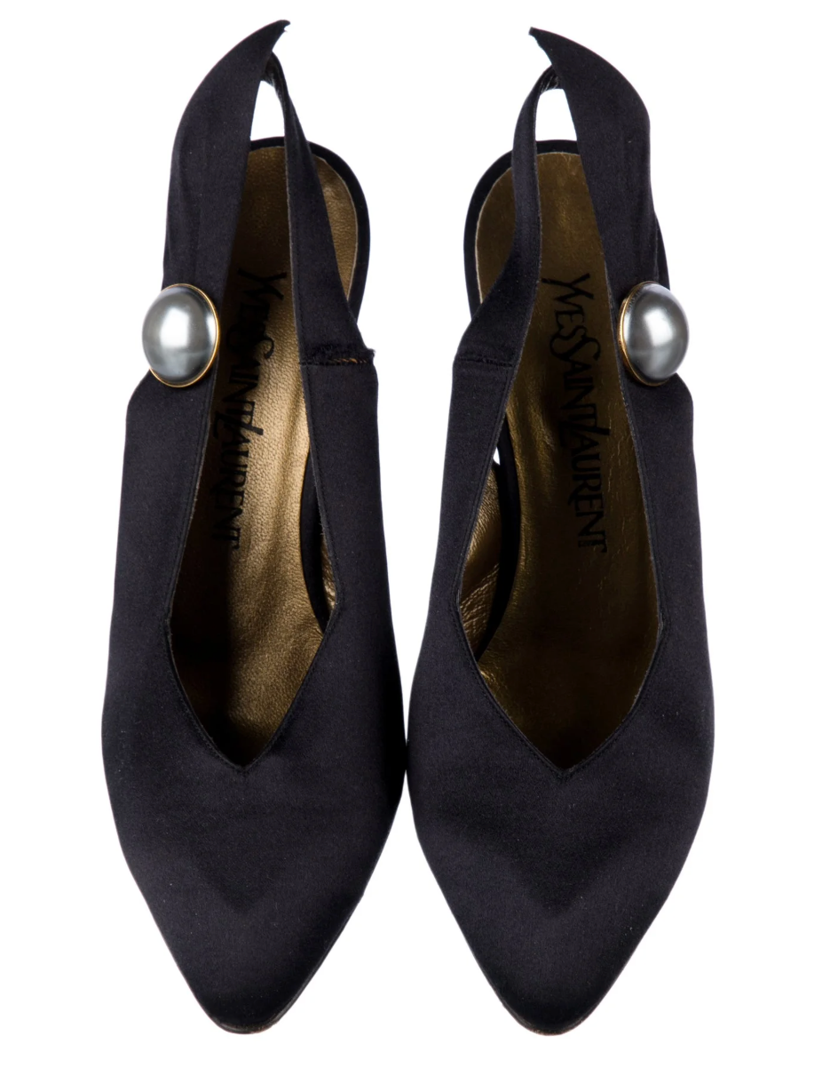 Yves Saint Laurent Vintage Satin Slingback Pumps