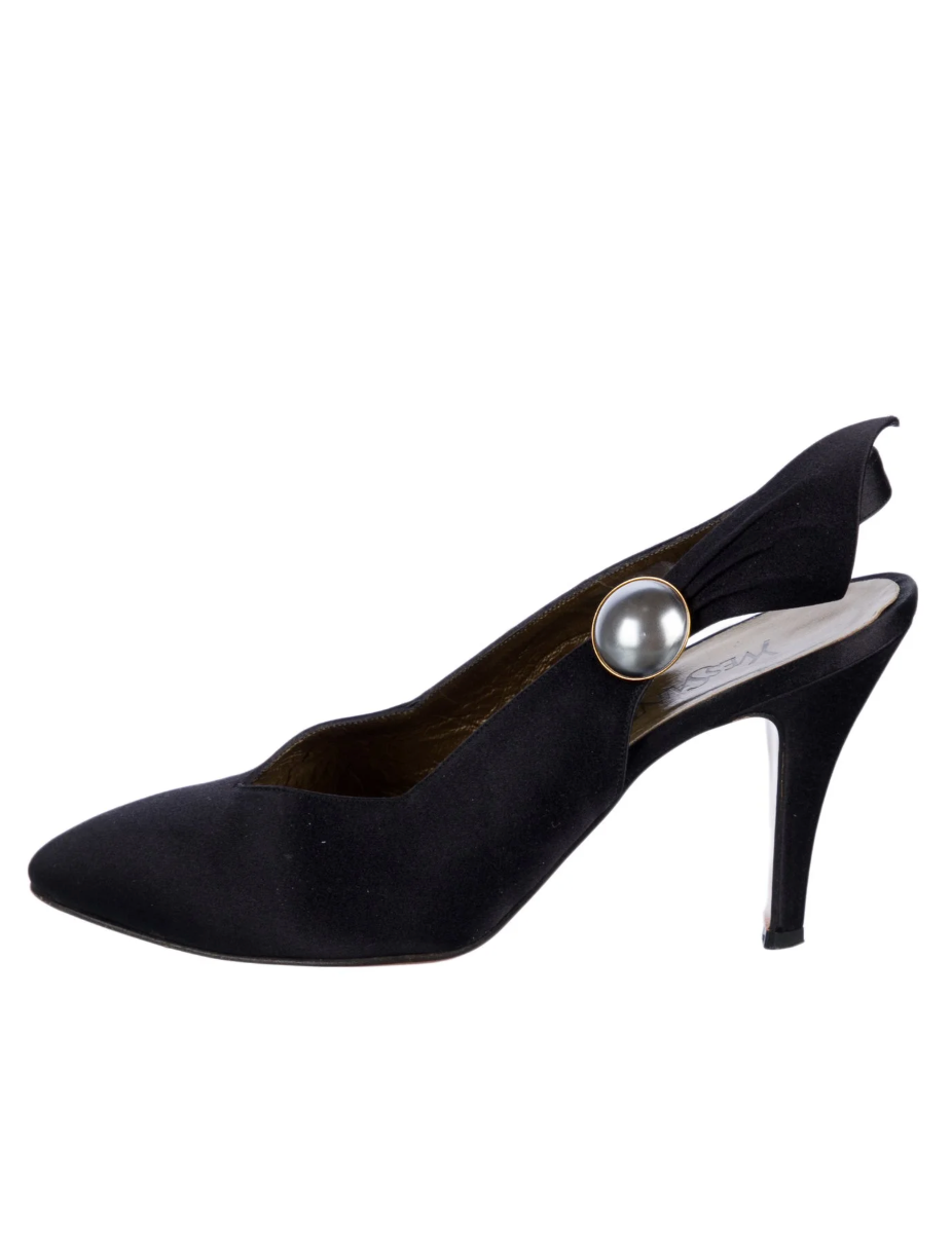 Yves Saint Laurent Vintage Satin Slingback Pumps