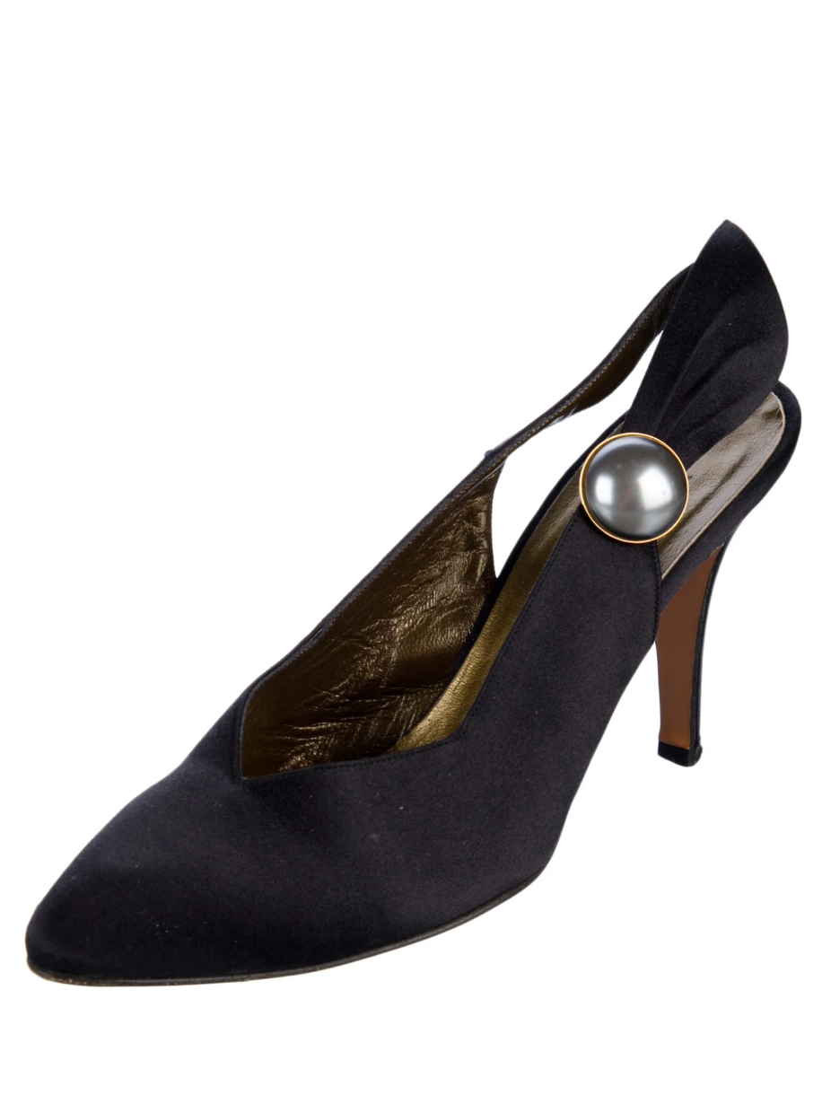 Yves Saint Laurent Vintage Satin Slingback Pumps